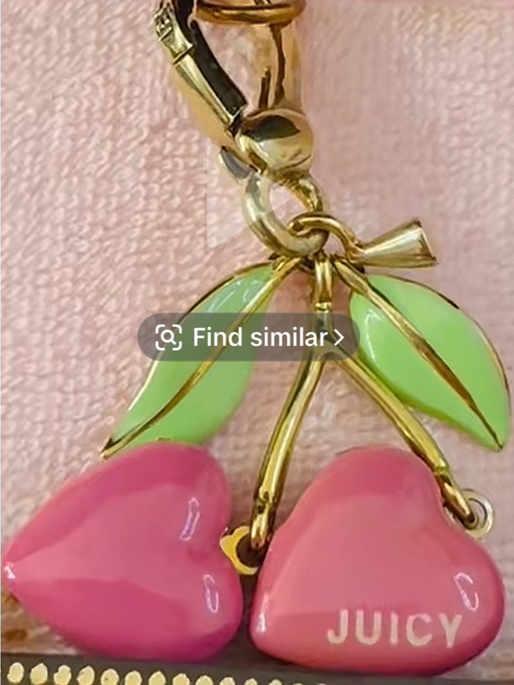 ISO 📢📢📢Juicy Couture Pink Cherry Heart Enamel Charm with Green Leaves